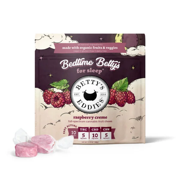 Bedtime Betty’s – Raspberry Crème Fruit Chews (1:2:1 THC:CBD:CBN)